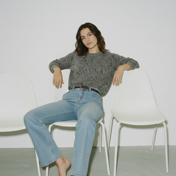 Sweaters - Women's Gray Distressed Sheer See-Through Sweater S